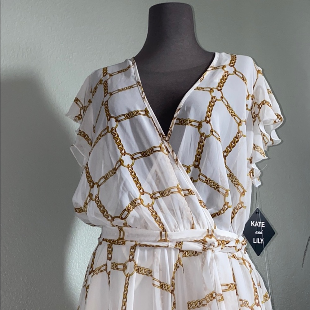 Cream Chiffon dress with chain design throughout